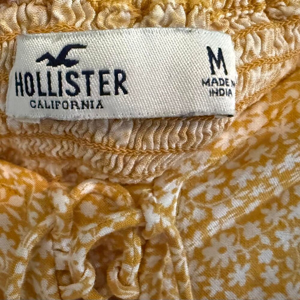 Hollister Marigold Yellow Floral Mini Dress Size M Cottagecore Lace Up - Picture 3 of 5